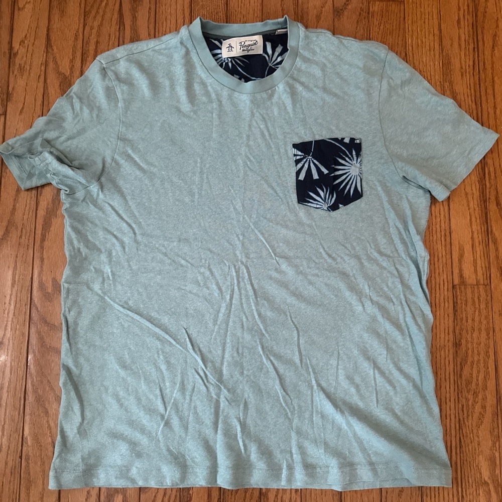 Original Penguin Light Green Tee with Navy Pattern Pocket